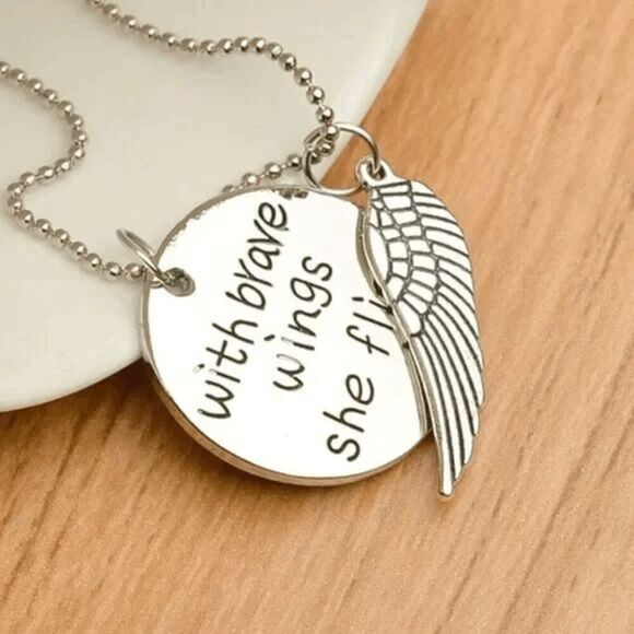 2/$21 With Brave Wings She Flies Motivational Necklace - Picture 2 of 5